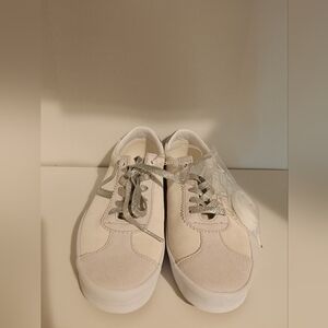 Vans Metallic Sport Low Sneaker High Shine Gray Beige Leather Women 9 Men 7.5